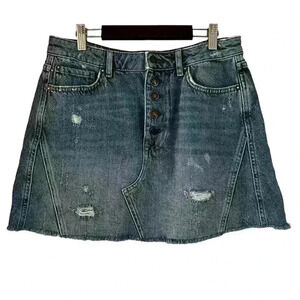 Free People We The Free Denim Skirt Short Size 28 Button Up Distressed Mini
